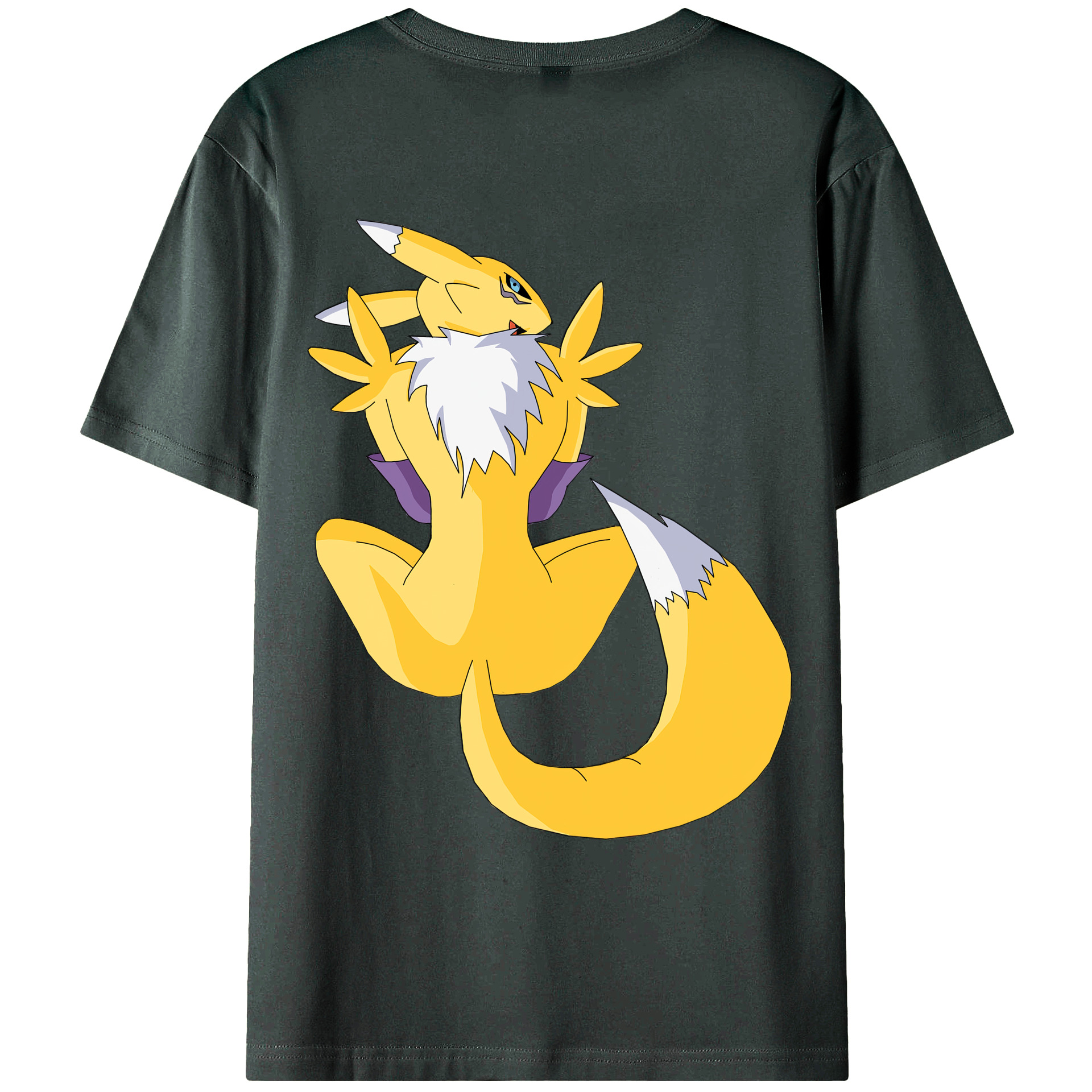 （画像用） Digimon デジタルモンスター/デジモン 綿100％ メンズ半袖Tシャツ（バックプリント） 通気性